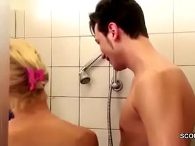 German MILF Seduce to Fuck by Step-Son Big Dick in Shower