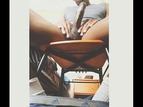 Black teen strokes his big dick