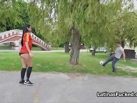 Latina football chick swaps ball for cock